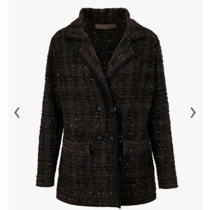 D. EXTERIOR Green & Black Wool Plaid Sparkle Double Breasted Blazer Holiday L